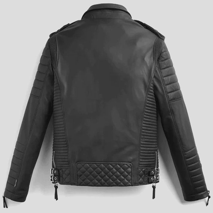 Men's Black Biker Motorbike Leather Jacket - AMSEL LEATHERS