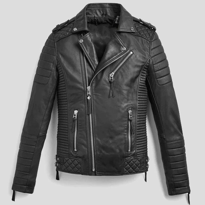 Men's Black Biker Motorbike Leather Jacket - AMSEL LEATHERS