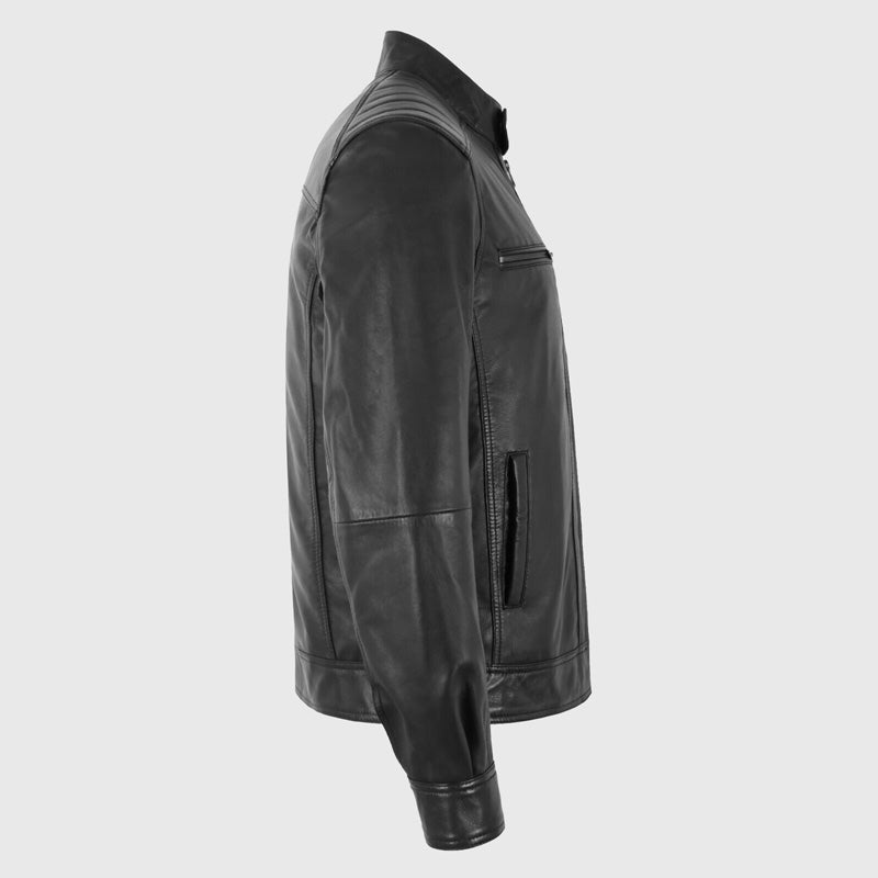 Men's Black Cafe Racer Moto Leather Jacket - AMSEL LEATHERS