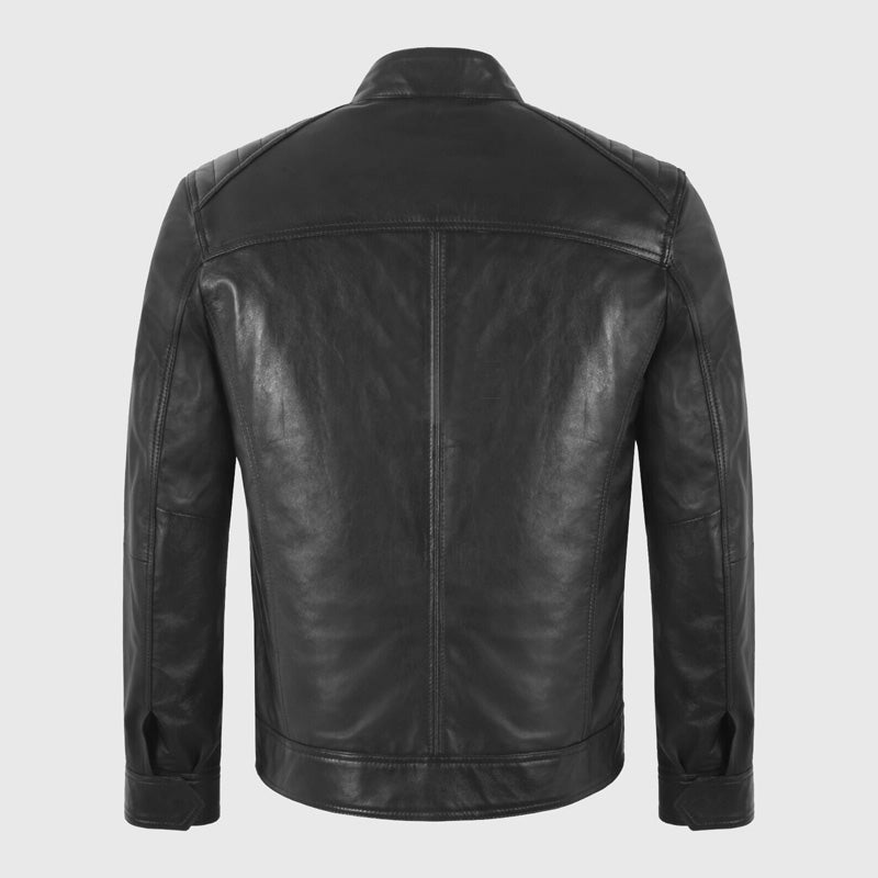 Men's Black Cafe Racer Moto Leather Jacket - AMSEL LEATHERS