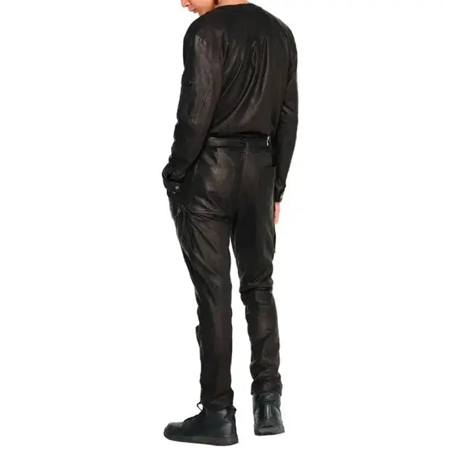 Men's Black Cargo Style Leather Jumpsuit Amsel Leathers