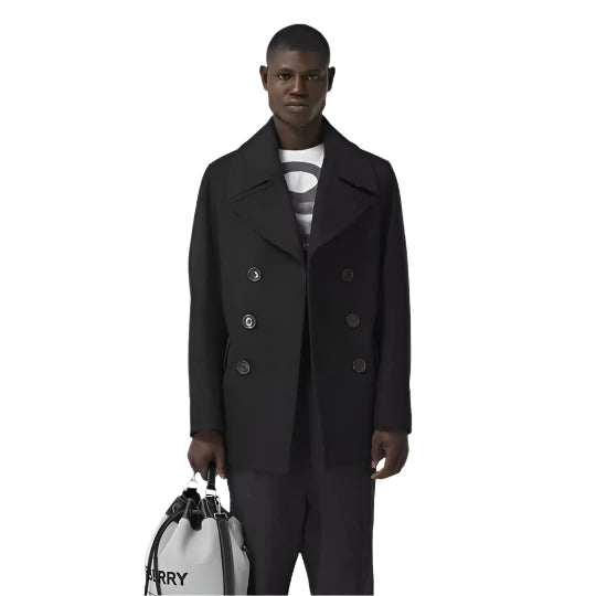 Men's Black Fleece Peacoat - AMSEL LEATHERS