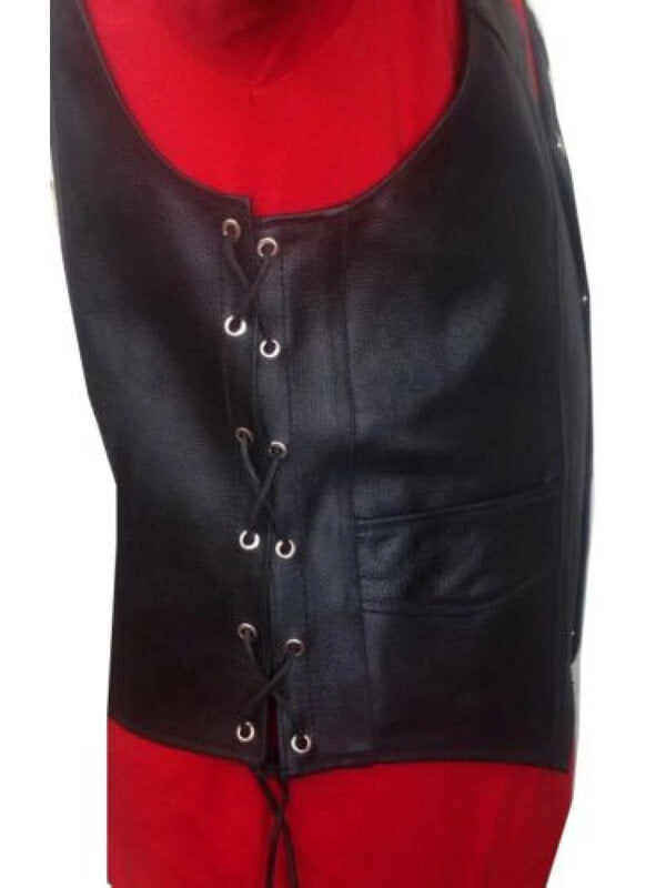 Men’s Black Genuine Leather Biker Vest with Side Lacing - AMSEL LEATHERS