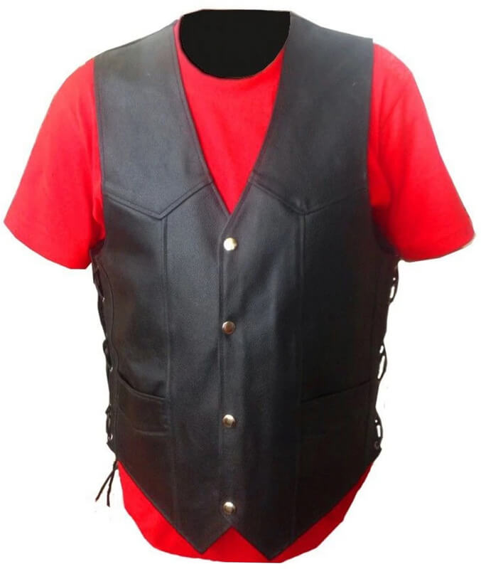 Men’s Black Genuine Leather Biker Vest with Side Lacing - AMSEL LEATHERS