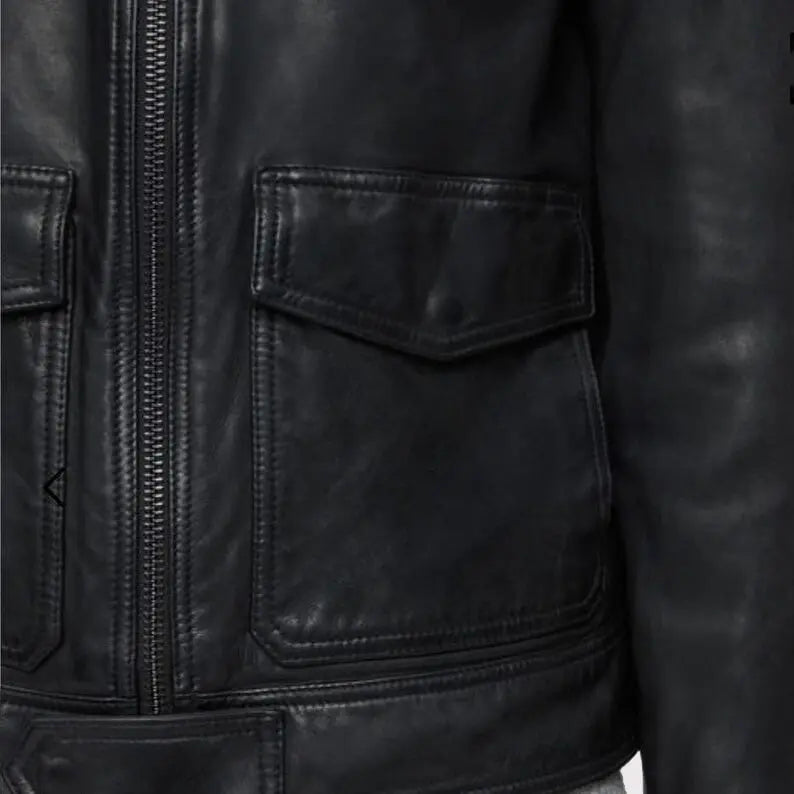 Men's Black Genuine Leather Bomber Jacket - Air Force Pilot Style Amsel Leathers