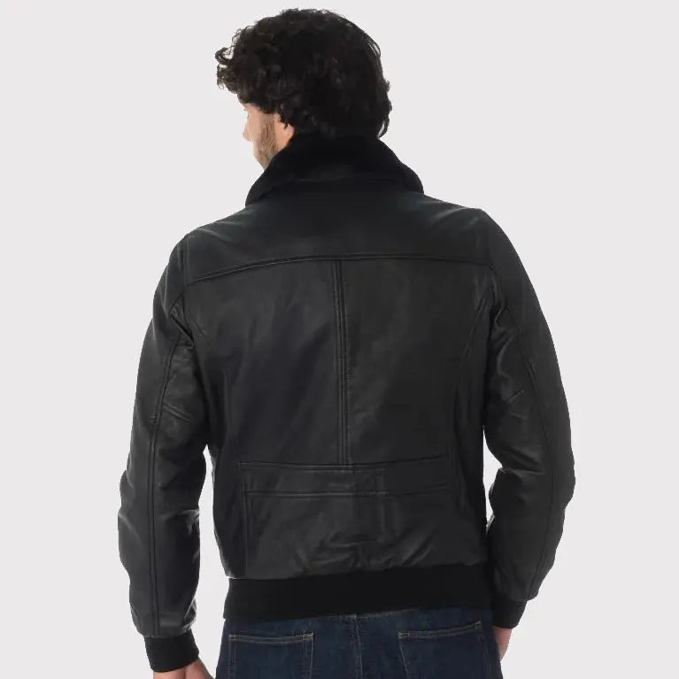 Men's Black Lambskin Leather Aviator Jacket Amsel Leathers