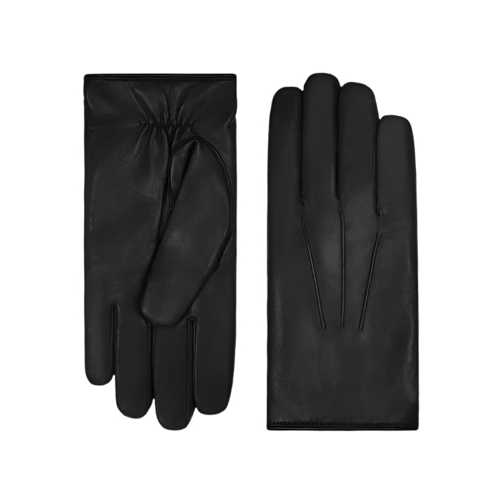 Men's Black Lambskin Leather Gloves with Brown Fur Lining - AMSEL LEATHERS