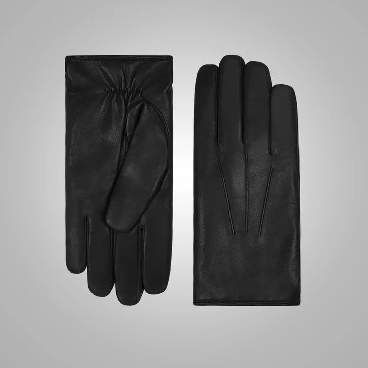 Men's Black Lambskin Leather Gloves with White Fur Lining - AMSEL LEATHERS