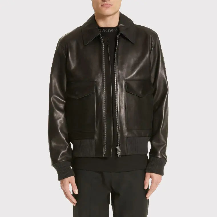 Men's Black Lambskin Leather Jacket Amsel Leathers