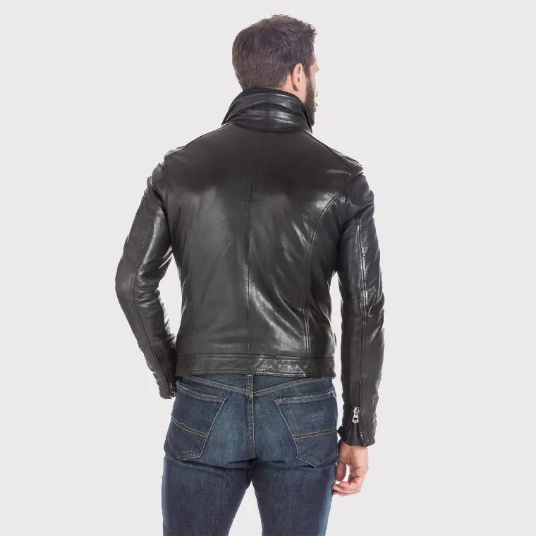 Men's Black Lambskin Leather Sports Jacket Amsel Leathers