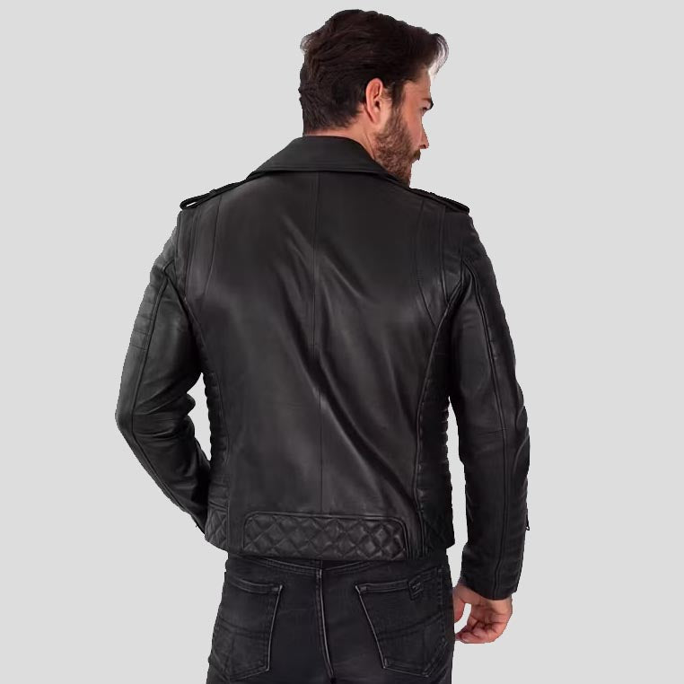 Men's Black Lambskin Leather Biker Jacket - AMSEL LEATHERS