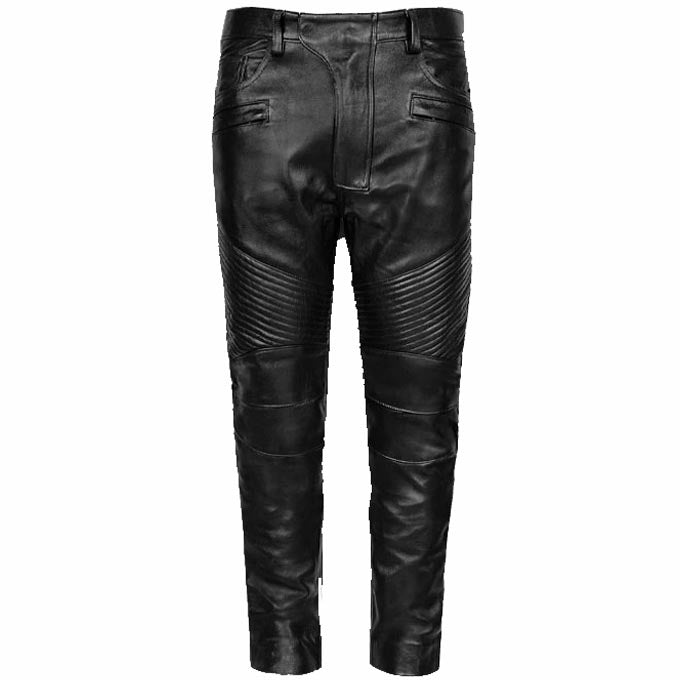 Men's Black Leather Biker Jeans - AMSEL LEATHERS