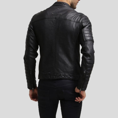 • band collar racer jacket detail close up
