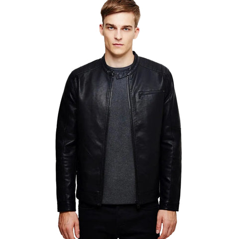 men's black quilted lambskin leather racer jacket evren front view