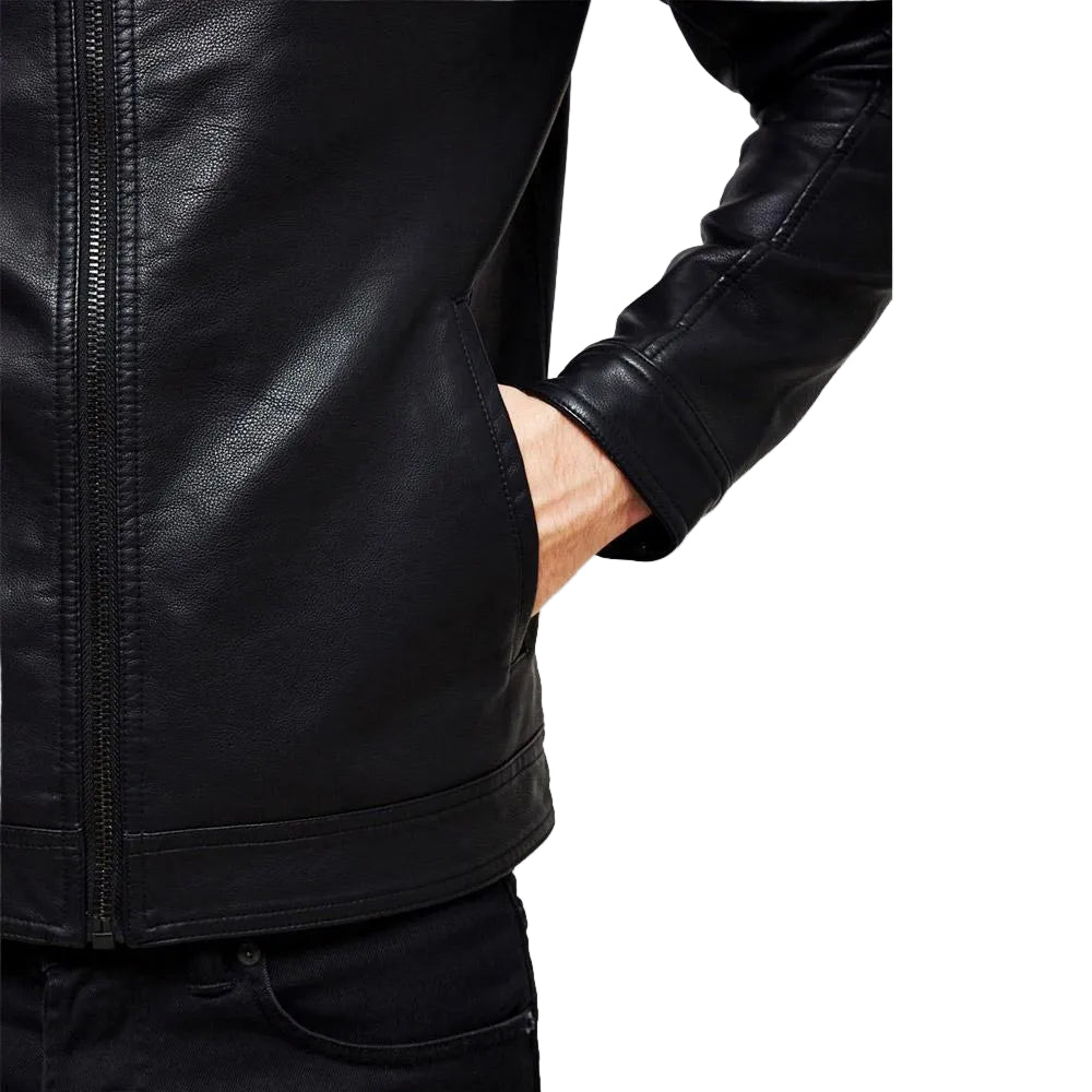 men's black quilted lambskin leather racer jacket evren side angle