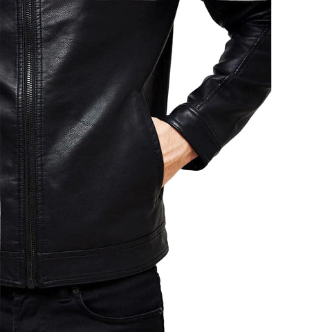 men's black quilted lambskin leather racer jacket evren side angle