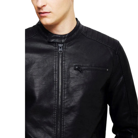 men's black quilted lambskin leather racer jacket evren back view