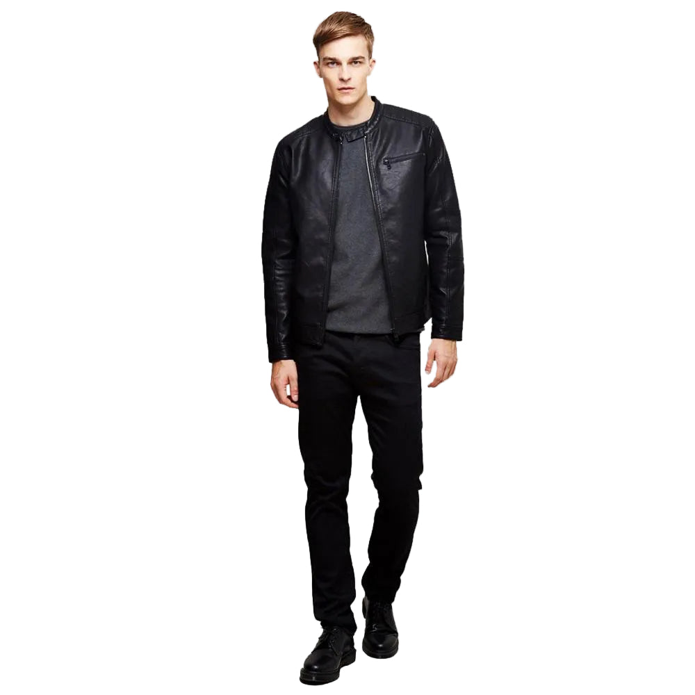 men's black quilted lambskin leather racer jacket evren texture detail