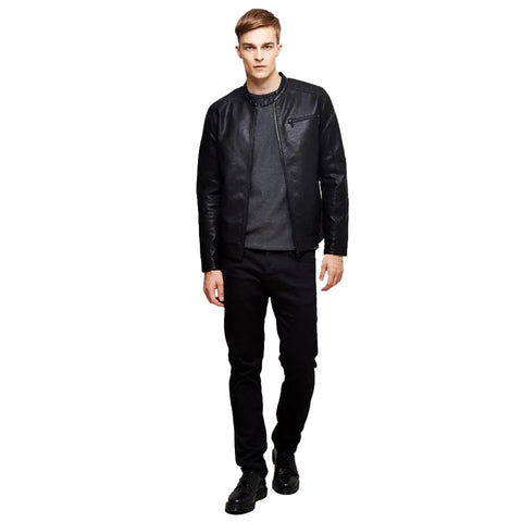 men's black quilted lambskin leather racer jacket evren texture detail