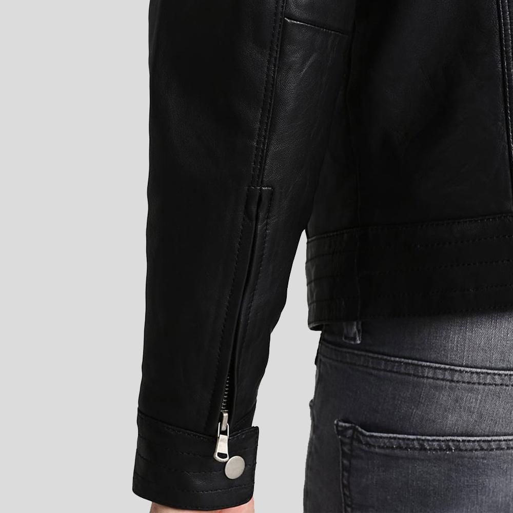 men's black quilted lambskin leather racer jacket damon side angle