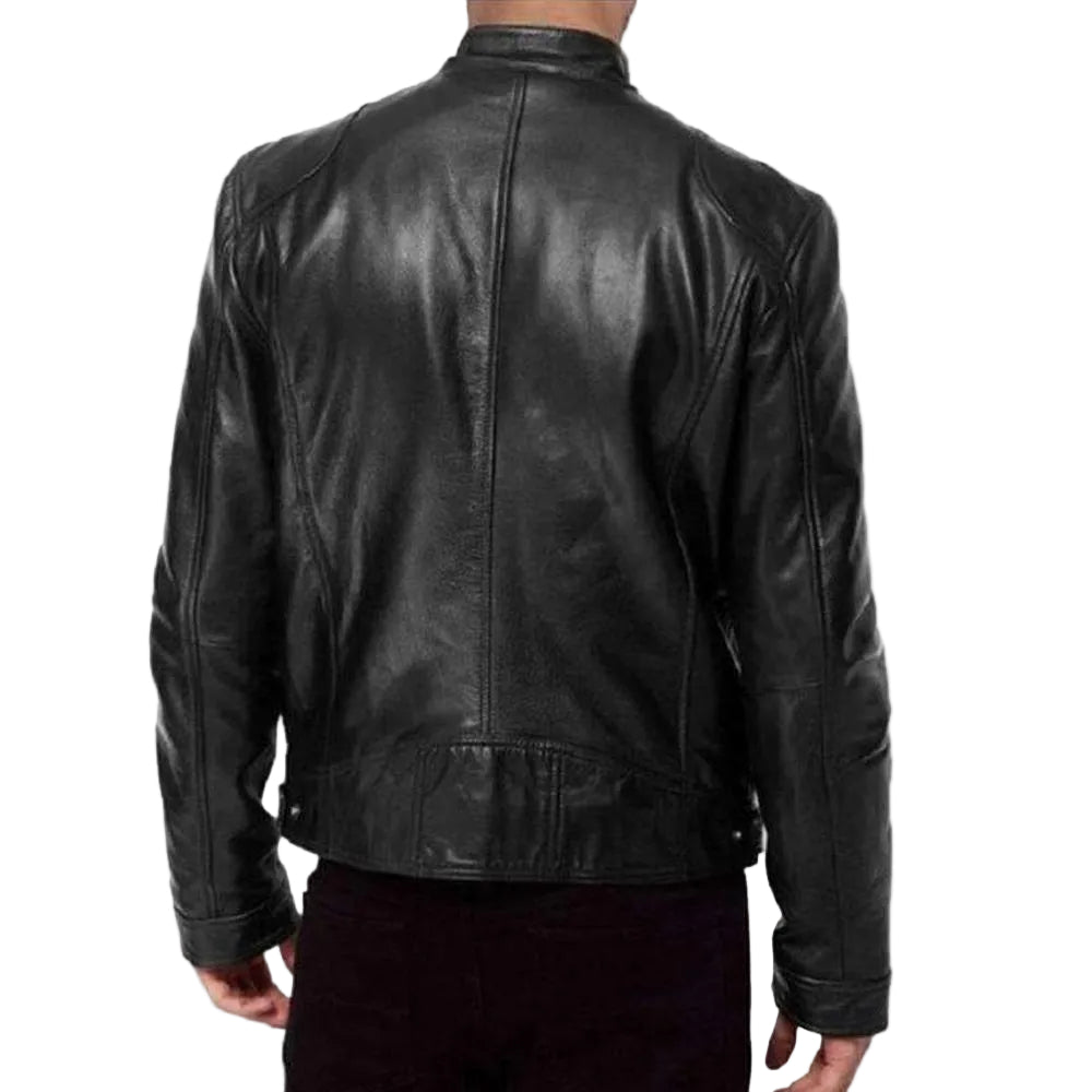 • band collar racer jacket detail close up
