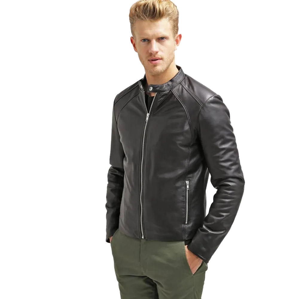men's black quilted lambskin leather racer jacket carden side angle