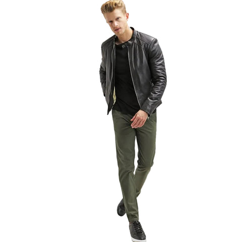 men's black quilted lambskin leather racer jacket carden back view
