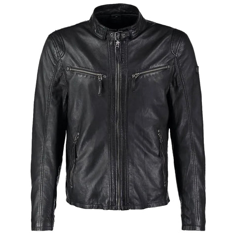 men's black quilted lambskin leather racer jacket nolan back view