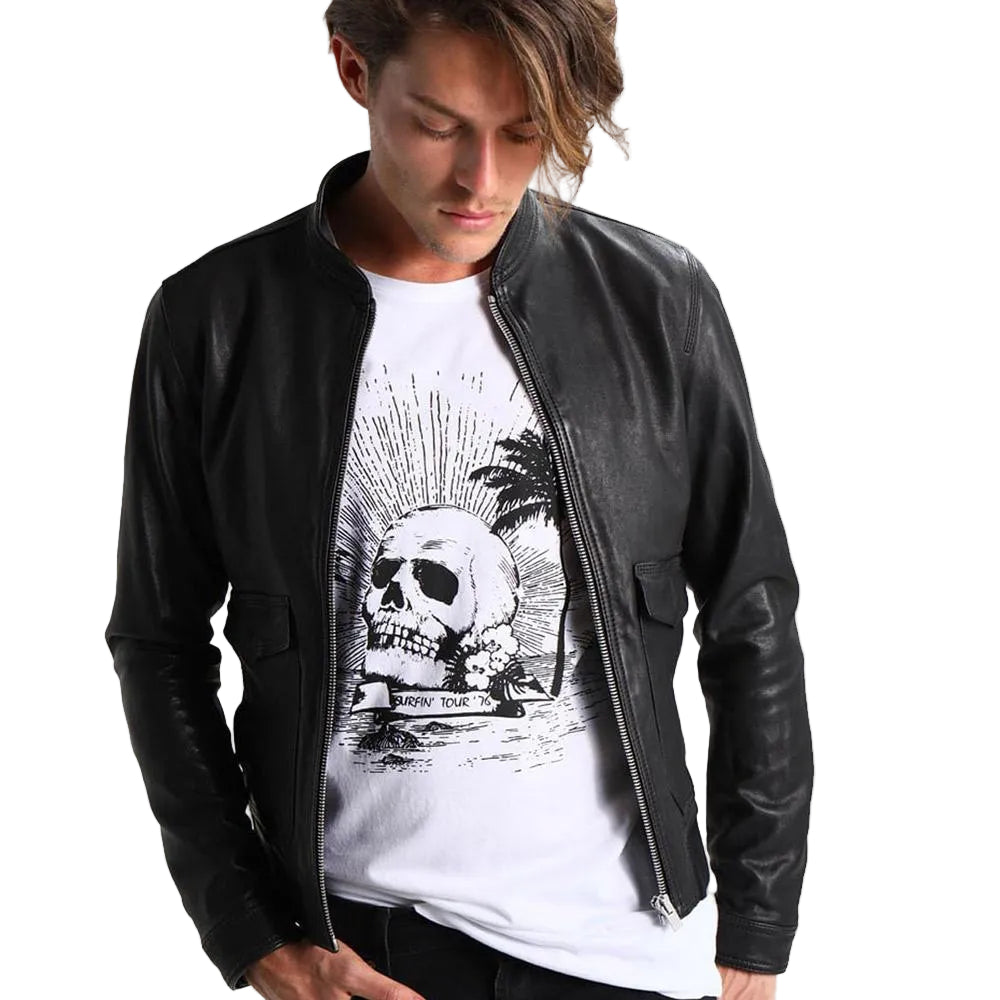 men's black quilted lambskin leather racer jacket lorcan front view