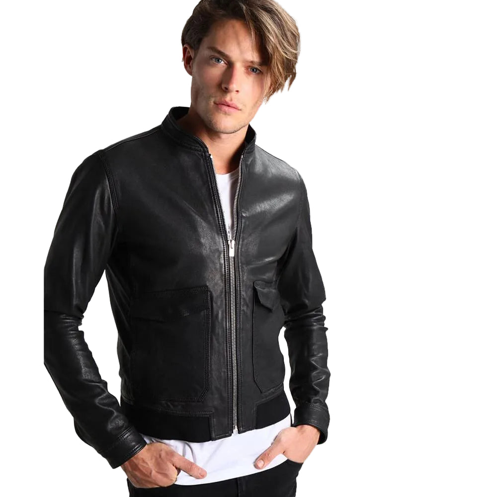 men's black quilted lambskin leather racer jacket lorcan back view