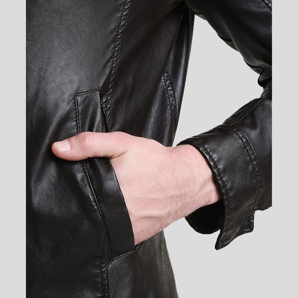 men's black quilted lambskin leather racer jacket cedric back view