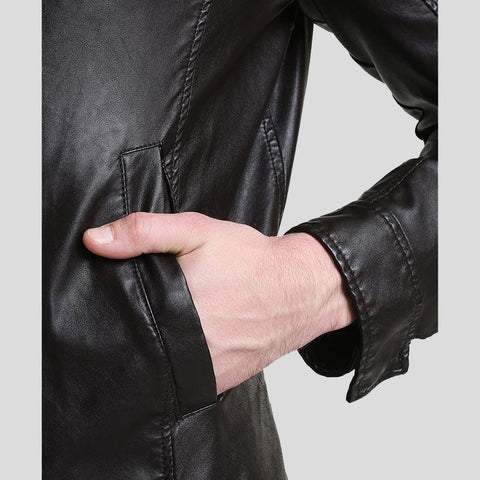 men's black quilted lambskin leather racer jacket cedric back view