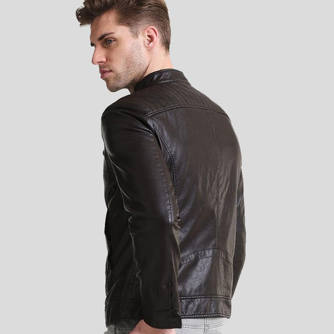 men's black quilted lambskin leather racer jacket cedric side angle