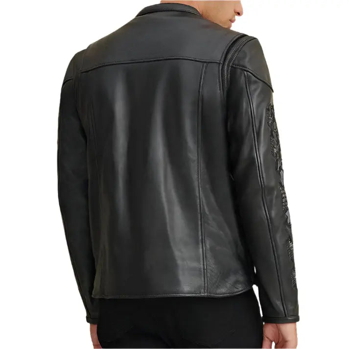 Men's Black Leather Rider Jacket - AMSEL LEATHERS