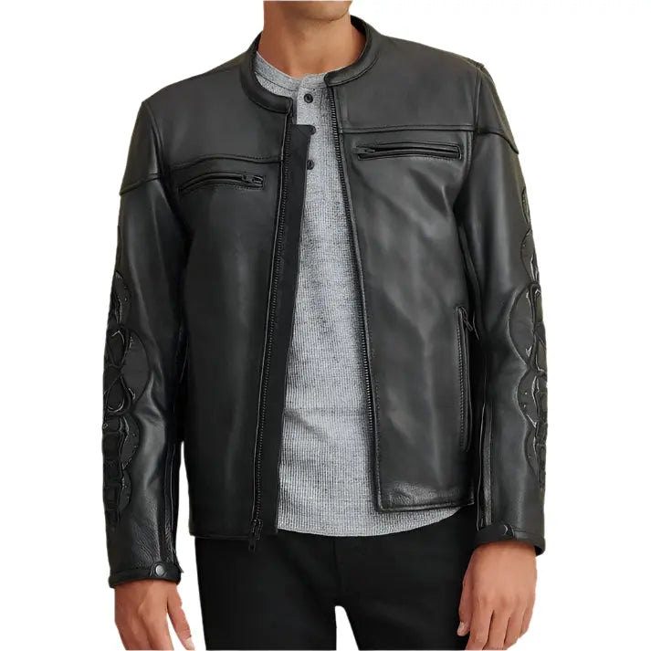 Men's Black Leather Rider Jacket - AMSEL LEATHERS