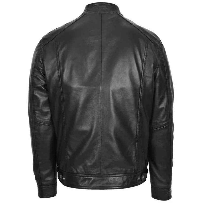 Men's Genuine Black Leather Vintage Cafe Racer Biker Jacket - AMSEL LEATHERS