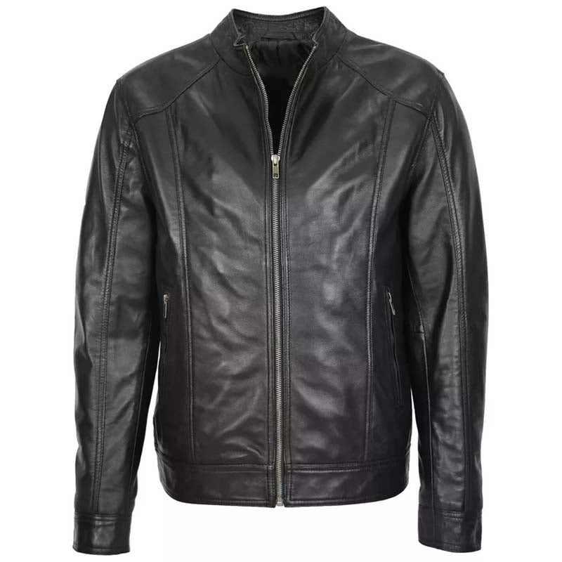 Men's Genuine Black Leather Vintage Cafe Racer Biker Jacket - AMSEL LEATHERS