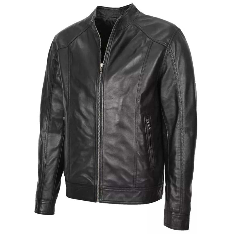 Men's Genuine Black Leather Vintage Cafe Racer Biker Jacket - AMSEL LEATHERS