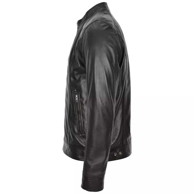 Men's Genuine Black Leather Vintage Cafe Racer Biker Jacket - AMSEL LEATHERS