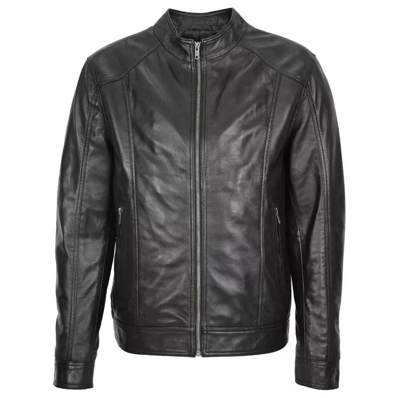 Men's Genuine Black Leather Vintage Cafe Racer Biker Jacket - AMSEL LEATHERS