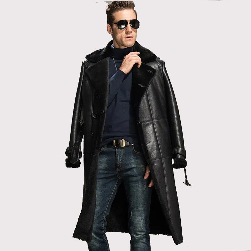 Men's Black Oversize Sheepskin Shearling Coat - Winter Parka - AMSEL LEATHERS