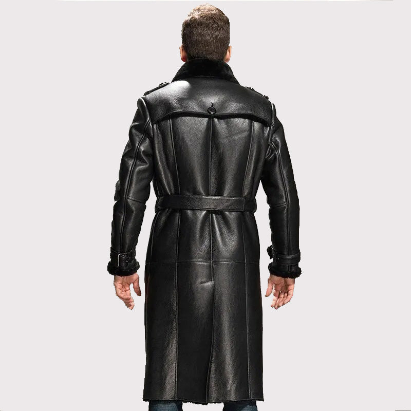 Men's Black Oversize Sheepskin Shearling Coat - Winter Parka - AMSEL LEATHERS