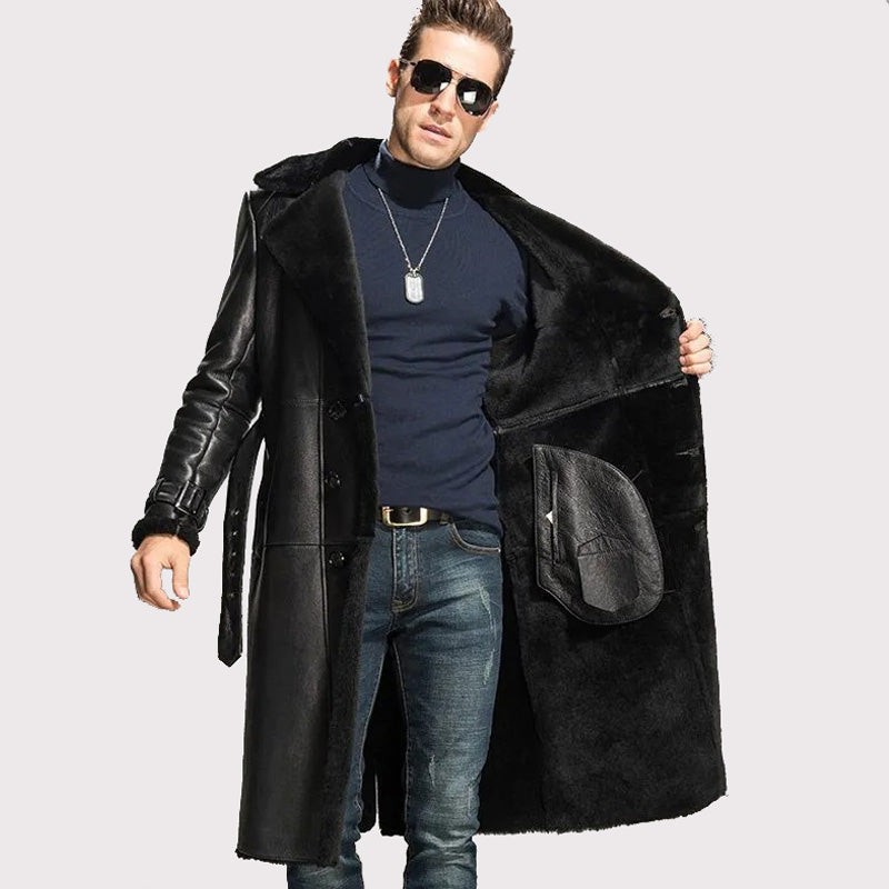 Men's Black Oversize Sheepskin Shearling Coat - Winter Parka - AMSEL LEATHERS