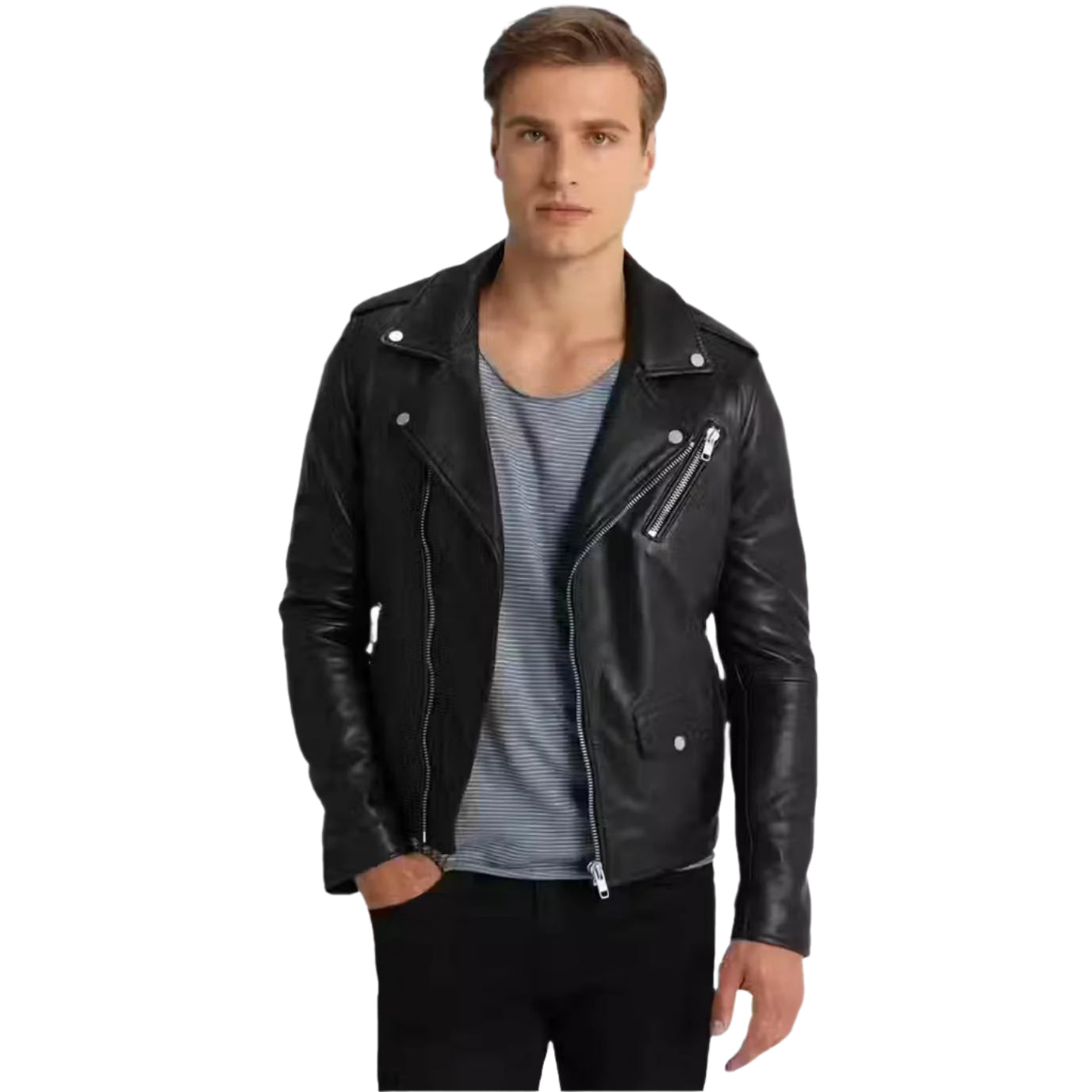 Men's Black Perfecto Biker Jacket - AMSEL LEATHERS