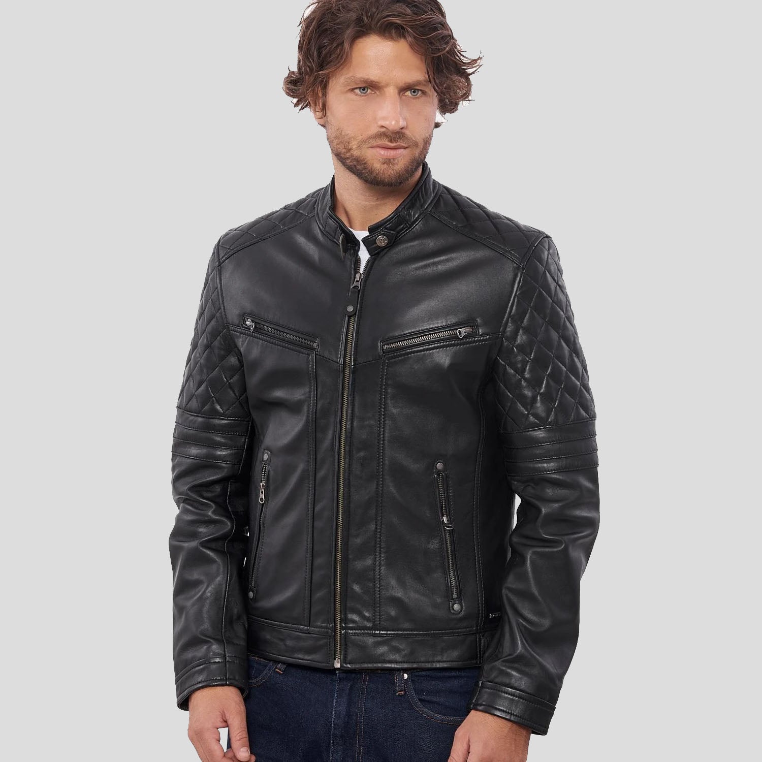 Men's Black Premium Buffalo Leather Motorcycle Jacket - Biker Bravado - AMSEL LEATHERS