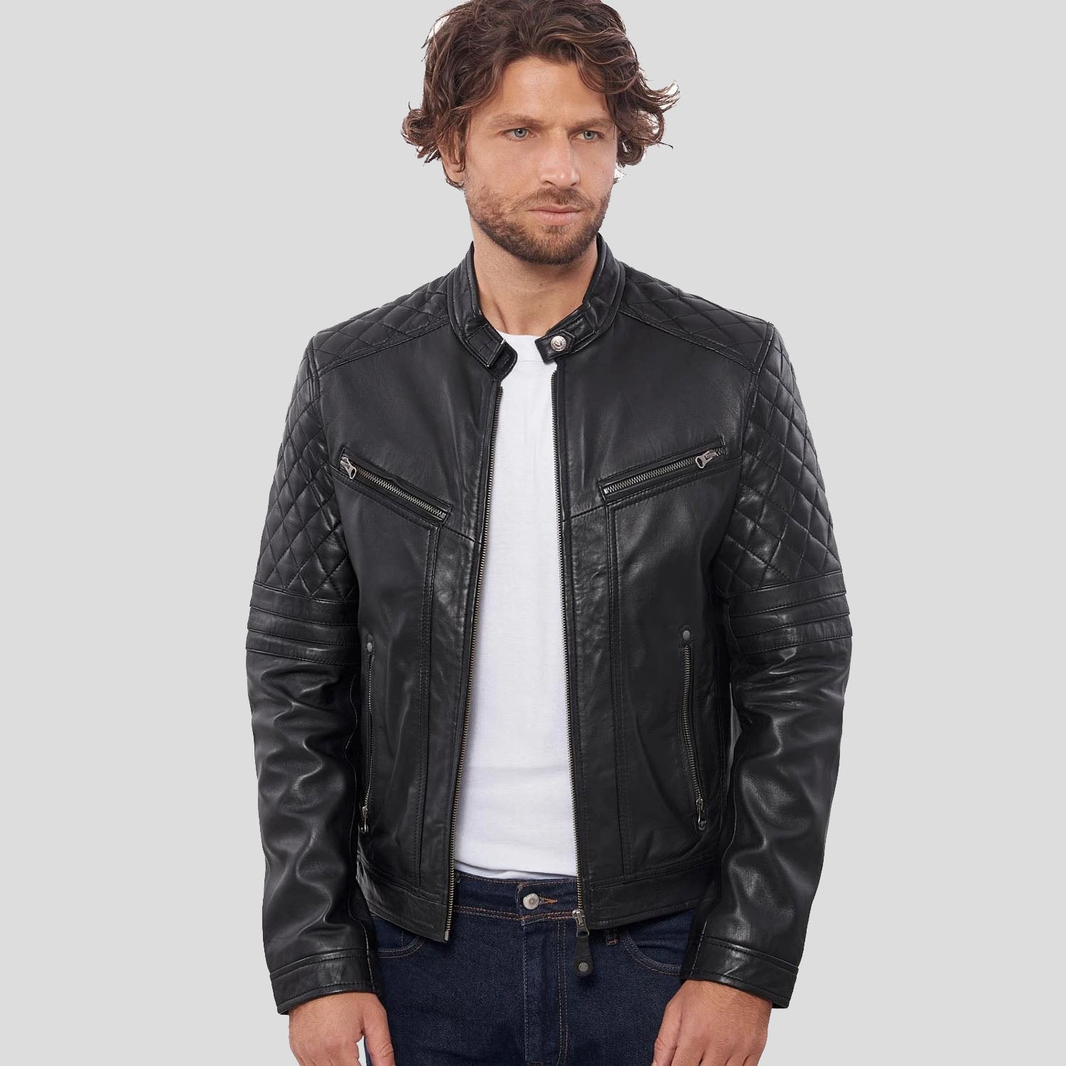 Men's Black Premium Buffalo Leather Motorcycle Jacket - Biker Bravado - AMSEL LEATHERS