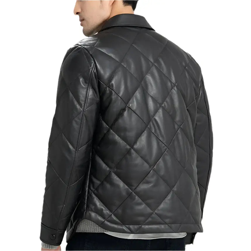 Men's Black Quilted Lambskin Leather Jacket - AMSEL LEATHERS