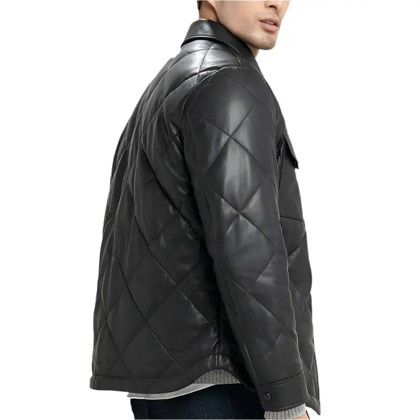 Men's Black Quilted Lambskin Leather Jacket - AMSEL LEATHERS