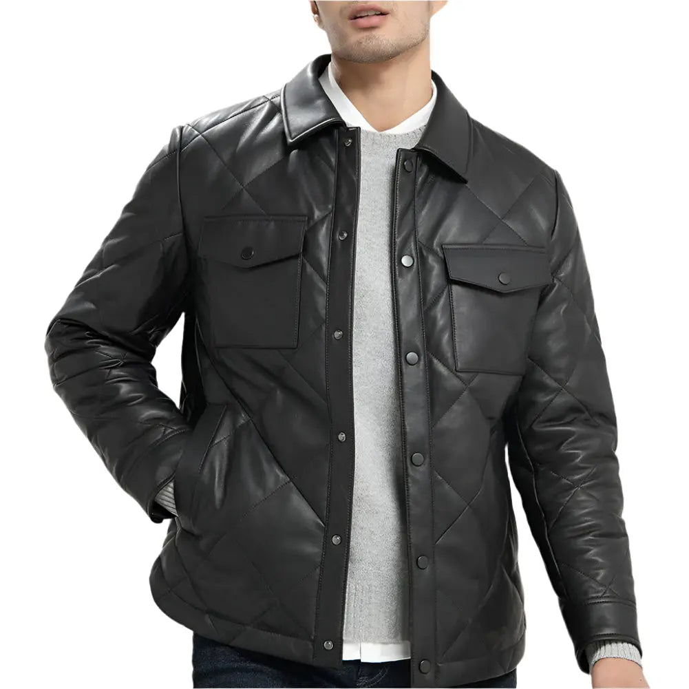 Men's Black Quilted Lambskin Leather Jacket - AMSEL LEATHERS