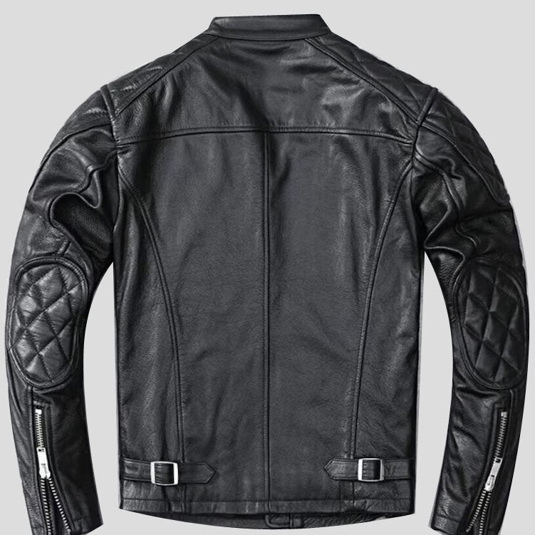 Men's Black Quilted Leather Motorcycle Jacket - AMSEL LEATHERS